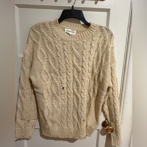 Women's Heartloom Distressed Cream Cable Knit Sweater